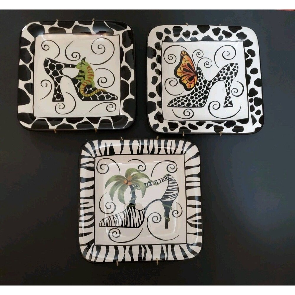 Square Wall Plate Shoes Animals + Plants By Stephanie Stouffer Decor 3 Pc Set